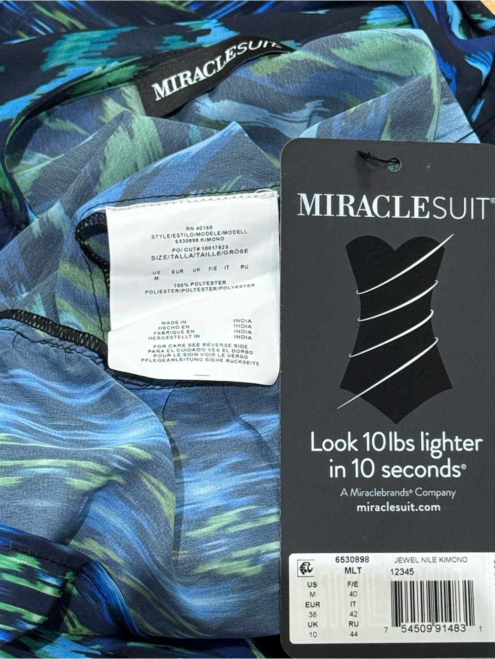 Miraclesuit Sz M Kimono Jewels of The Nile Blue Green Coverup Resortwear Beach - Picture 7 of 9